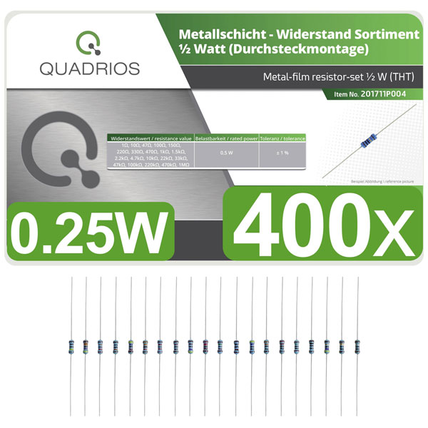 Quadrios 201711P004 Metal film resistor set Axial lead 0.5 W 1% 40...