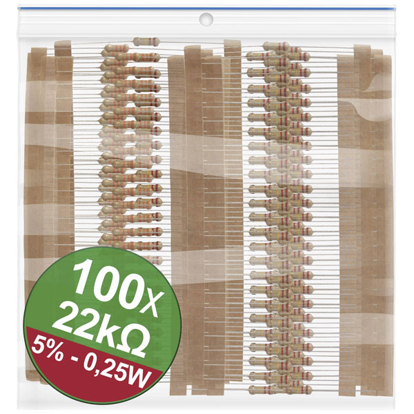 Quadrios 22P074 Carbon film resistor set 22kO Axial lead 0.25W 5%
