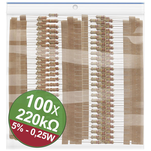 Quadrios 22P078 Carbon film resistor set 220 kO 0.25 W 5% Axial lead