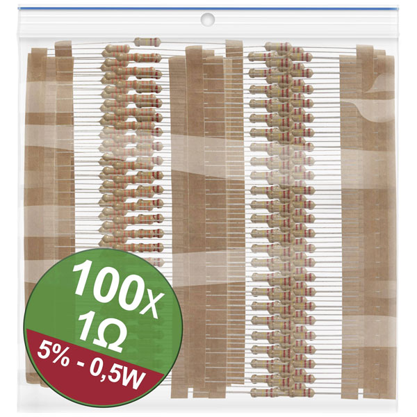 Quadrios 22P107 Carbon film resistor set 1O Axial lead 0.5W 5% 1 set