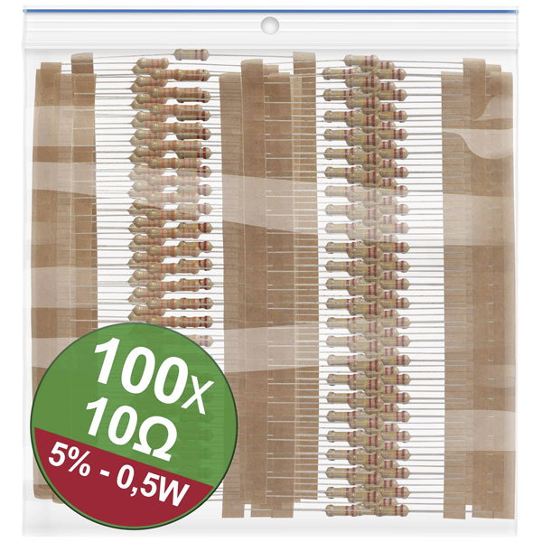 Quadrios 22P108 Carbon film resistor set 10 O Axial lead 0.5W 5%