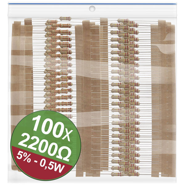 Quadrios 22P117 Carbon film resistor set 2.2 kO Axial lead 0.5 W 5%