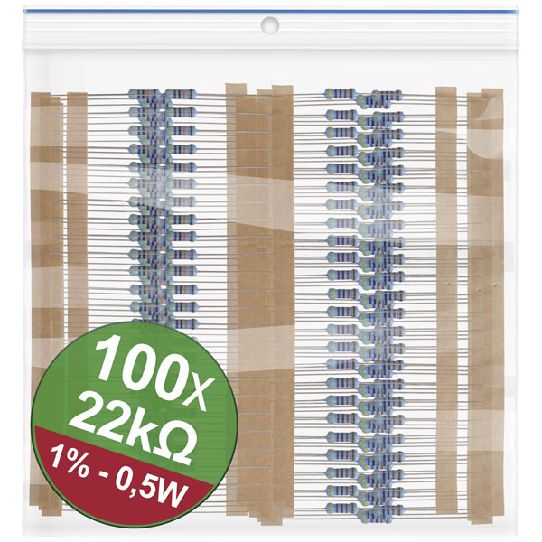 Quadrios 22P097 Metal film resistor set 22kO Axial lead 0.5W 1% 1 Set
