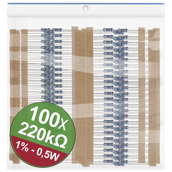 Quadrios 22P101 metal film resistor set 220kO axial lead 0.5W 1% 1 set
