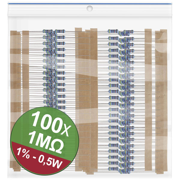 Quadrios 22P103 Metal film resistor set 1 MO Axial lead 0.5 W 1% 1 Set