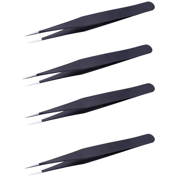 Quadrios 25EC174 ESD Tweezers Flat Tweezers Anti-static Coated 140...