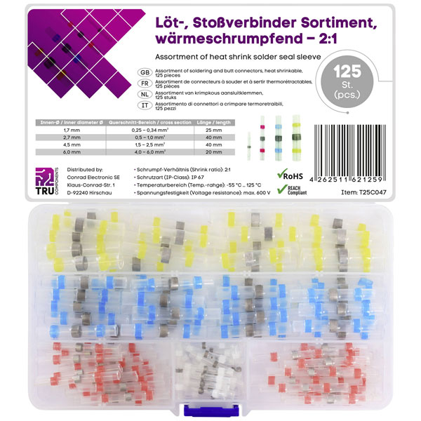 TRU COMPONENTS TC-13448512 Butt joint heatshrink 0.5-1.0mm² Red 10 pcs