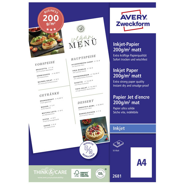 Avery-Zweckform 2681 Inkjet printer paper A4 200 g m² 50 sheet dou...