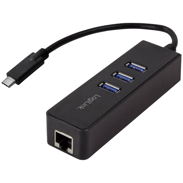 LogiLink UA0283 USB-C Hub 3-Port with Gigabit Ethernet 14 cm Adapter