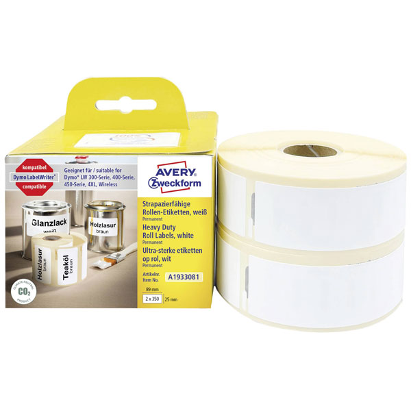 Avery-Zweckform A1933085 Label Roll White Film 19X64mm Permanent 4...
