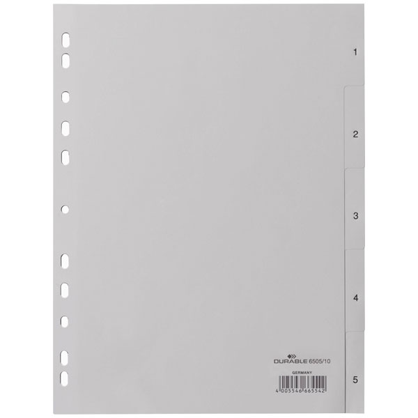 Durable 652410 Index A4 15 Dividers Grey Polypropylene Embossed Tabs