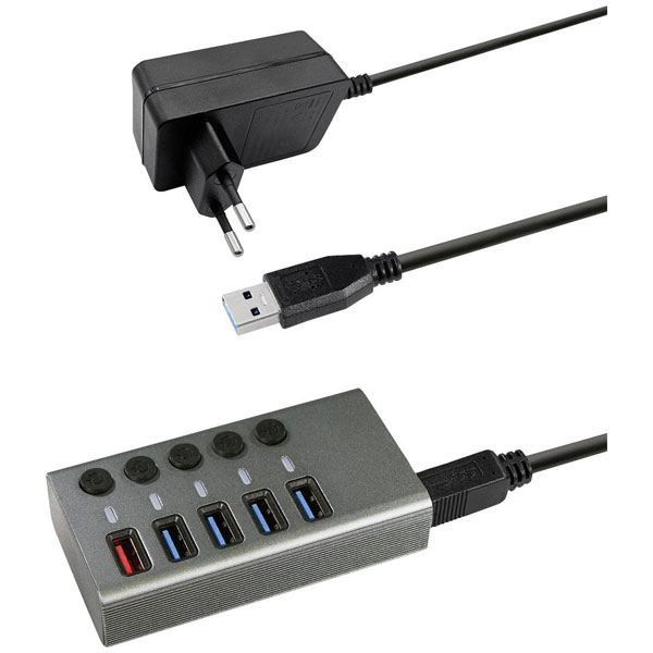 Maxtrack CH10L USB 3.0 hub 5 ports individually connectable Silver...