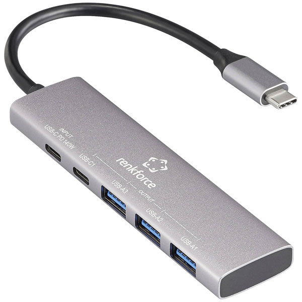 Renkforce RF-6700798 RF-USBCH-200 hub aluminium spaceship grey USB...