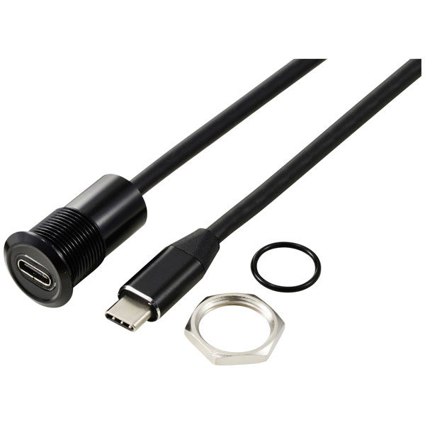 TRU COMPONENTS TC-13376328 USB-C 3.1 socket plug cable black 1 m 1 pc