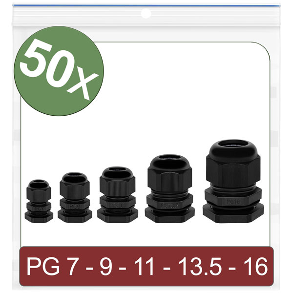 Quadrios 24CA388 Cable gland Black Polyamide 50 pcs PG7 PG9 PG11 P...