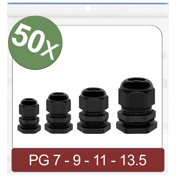 Quadrios 24CA389 Cable gland Black Polyamide 50 pcs PG7 PG9 PG11 P...