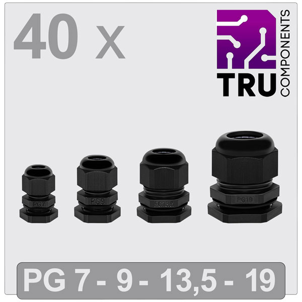 TRU COMPONENTS TC-13448360 Cable gland Polyamide Grey 40 pcs