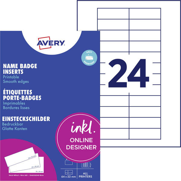 Avery-Zweckform DPC6530A-10 Name badge insert White Card Inserts 6...