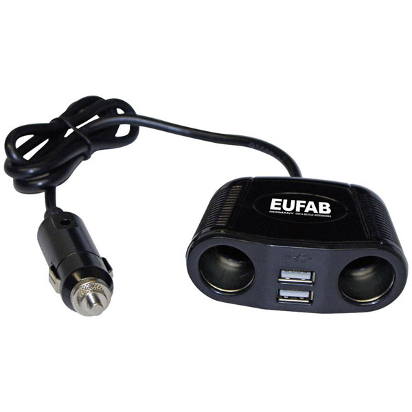 Eufab 16549 In-car 12V splitter 2 connectors USB 2 ports Max load 10A