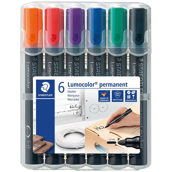 Staedtler 352 WP6 Lumocolor Permanent Marker Assorted Colour Water...