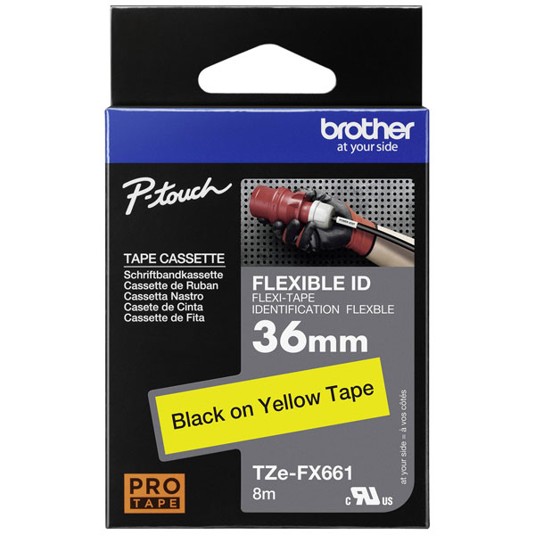 Brother TZEFX661 Flexible ID Label Tape Black on Yellow 9mm x 8m