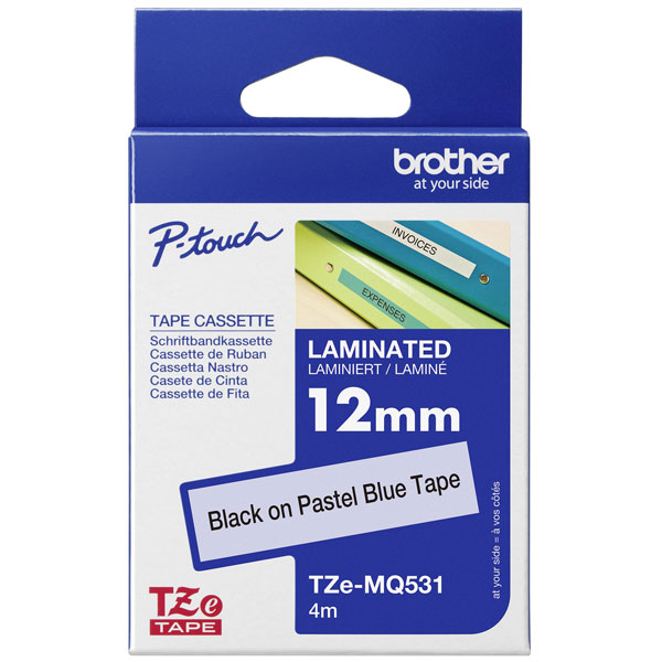 Brother TZEMQ531 Label Tape 12mm Black on Blue Durable Laminated 8m