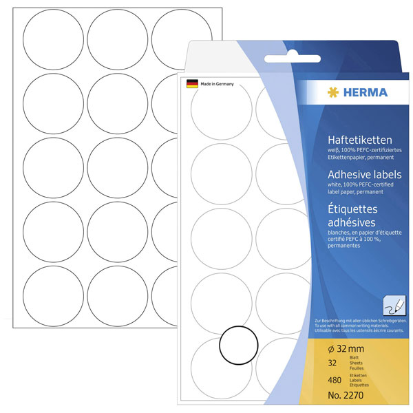 Herma 2270 Sticky dots White Paper Ø 32 mm 480 pcs Permanent adhesive