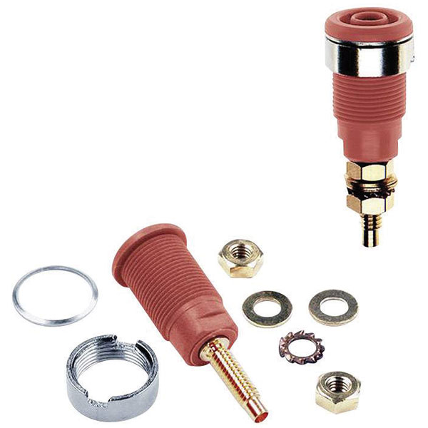 Stäubli 233020-22 SLB4-G safety jack socket red 4mm brass insulated