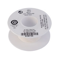 Alpha Wire 5851 WH005 White 30AWG 7/38 TYPE E Hu Wire Teflon (100 ft)