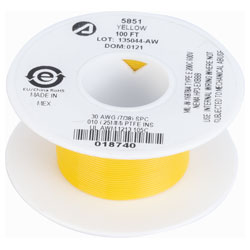 Alpha Wire 5851 YL005 Yellow 30AWG 7/38 TYPE E Hu Wire Teflon (100 ft)