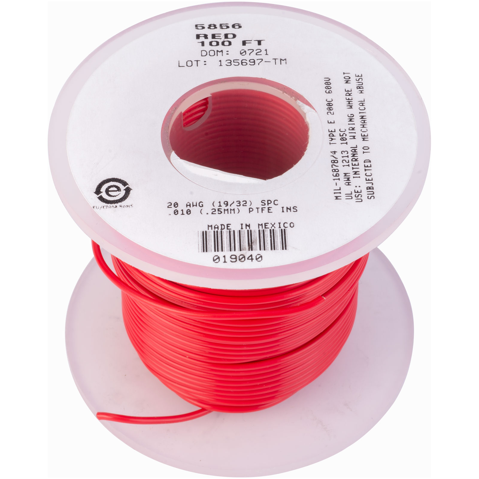 Alpha Wire 5856 RD005 Red 20AWG 19/32 TYPE E Hu Wire Teflon (100 ft)