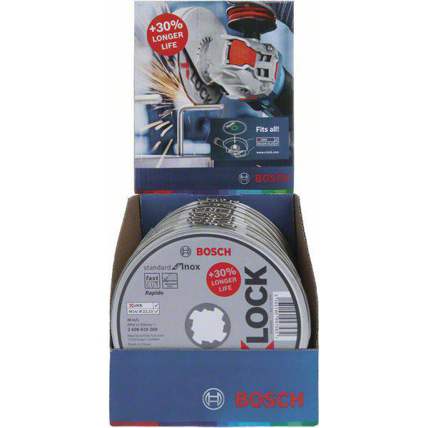 Bosch 2608619266 INOX Cutting Disc Set 115mm 10piece X-LOCK Steel Safe