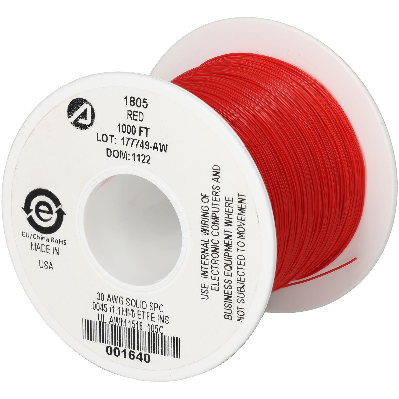Alphawire 1805 RD001 30AWG ETFE Red Solid Hook Up Wire 1000ft