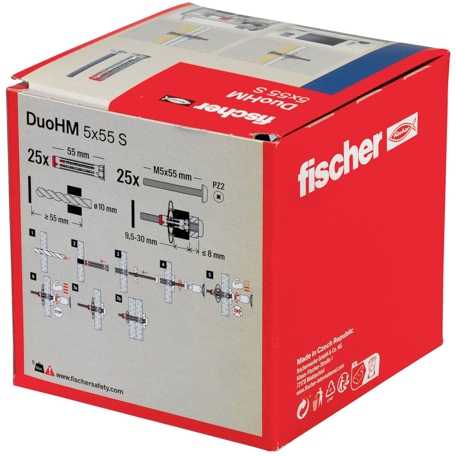25x Chevilles Fischer DuoHM 5x55 Mm – Polyvalentes – Faciles à Poser – Réf 572921
