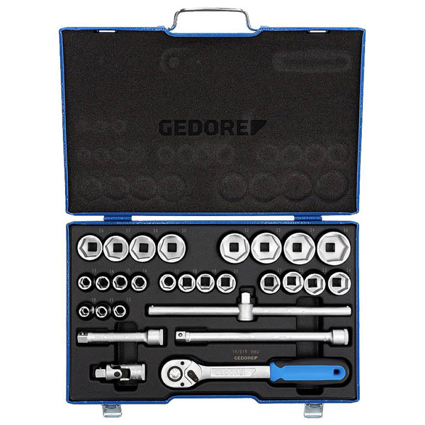 Gedore 2682869 Socket Wrench Set 1/2" 28 pieces, 6-point 10-36 mm
