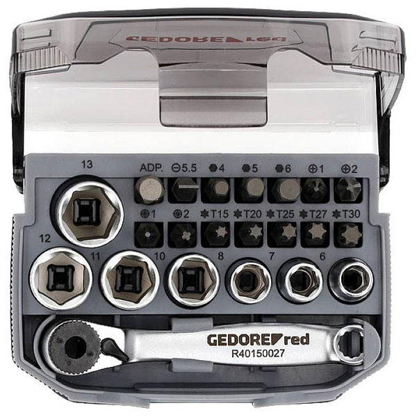 Gedore RED 3300026 Socket Set 1/4" 23 Pieces 6-13 mm + bits
