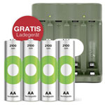 GP RCKCHB441U994 USB Charger with 4x 2100mAh NiMH AA Batteries Set