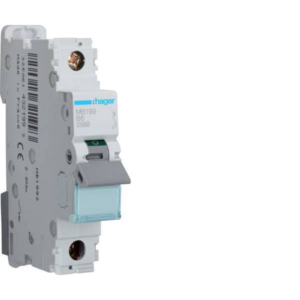 Hager MB199 Circuit Breaker 1-Phase 6A 230/400V Surge 6000V 1pc