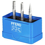 PFERD 22900810 Burr set: 3 HSS pins 6mm shank break-proof box.
