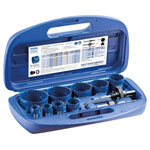 PFERD 25900010 hole saw set with 9 HSS saws and accessories in box