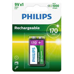 Philips 2871 HR22 NiMH Rechargeable 9V Battery 170 mAh 1000 Recharges