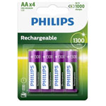 Philips 3082 HR6 Battery Rechargeable NiMH 1300mAh AA 1.2V 4 pcs Up to 1000x