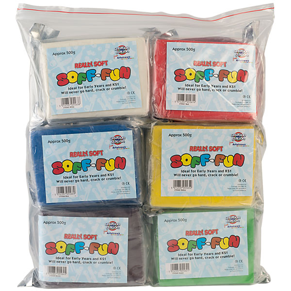  Soff Fun Modelling Material - Pack of 6 assorted bright colours