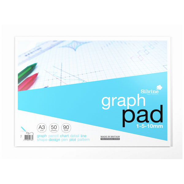 Silvine A3GP A3 Graph Paper Pad 1/5/10 50 Sheets | Rapid Online