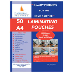 Cathedral Products LPA416050 A4 Laminating Pouches 150 micron Pack 50