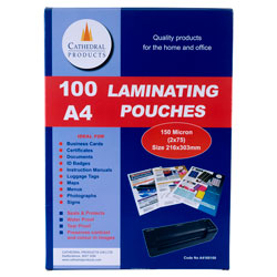 Cathedral Products LPA4160100 A4 Laminating Pouches 150 Micron Pack 100