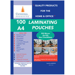 Cathedral Products LPA4250100 A4 Laminating Pouches 250 micron Pack 100