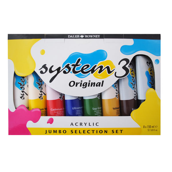 Daler Rowney System 3 Acrylic Paint Assorted Set (8 x 150ml Tubes ...