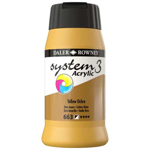 Daler Rowney System 3 Acrylic Paint Yellow Ochre (500ml)