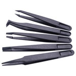 Quadrios 1903EC095 ESD Tweezers 5pc Conductive Plastic Flat Curved